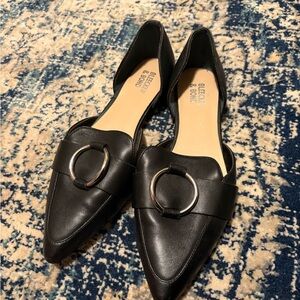 Black Leather Loafers with Ring Detail